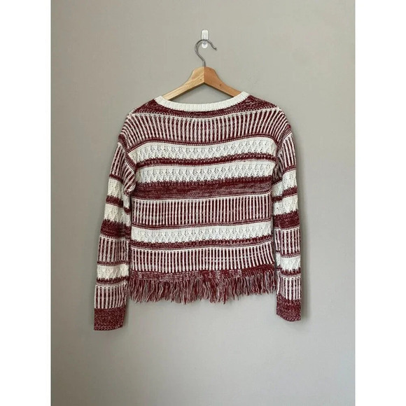 MINKPINK Womens Size XS Sunday Frills Fringe Sweater Top in Maroon & White Boho - Picture 12 of 16